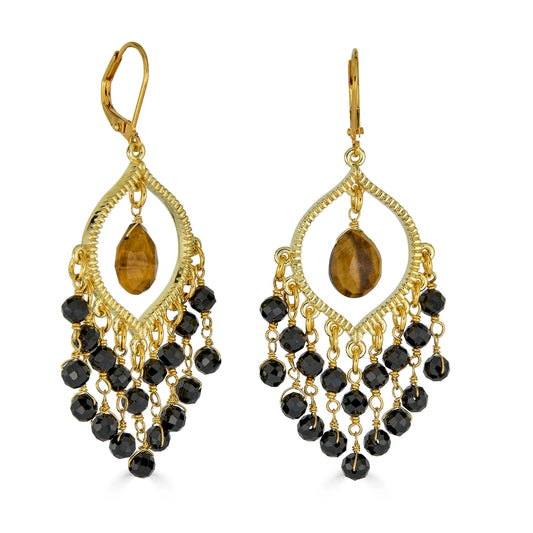 Tigers Eye and Black Spinel Chandelier Earrings