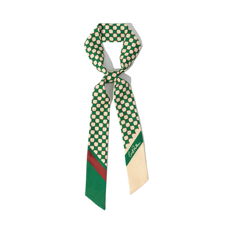 Checkerboard Silk Twill Skinny Scarf