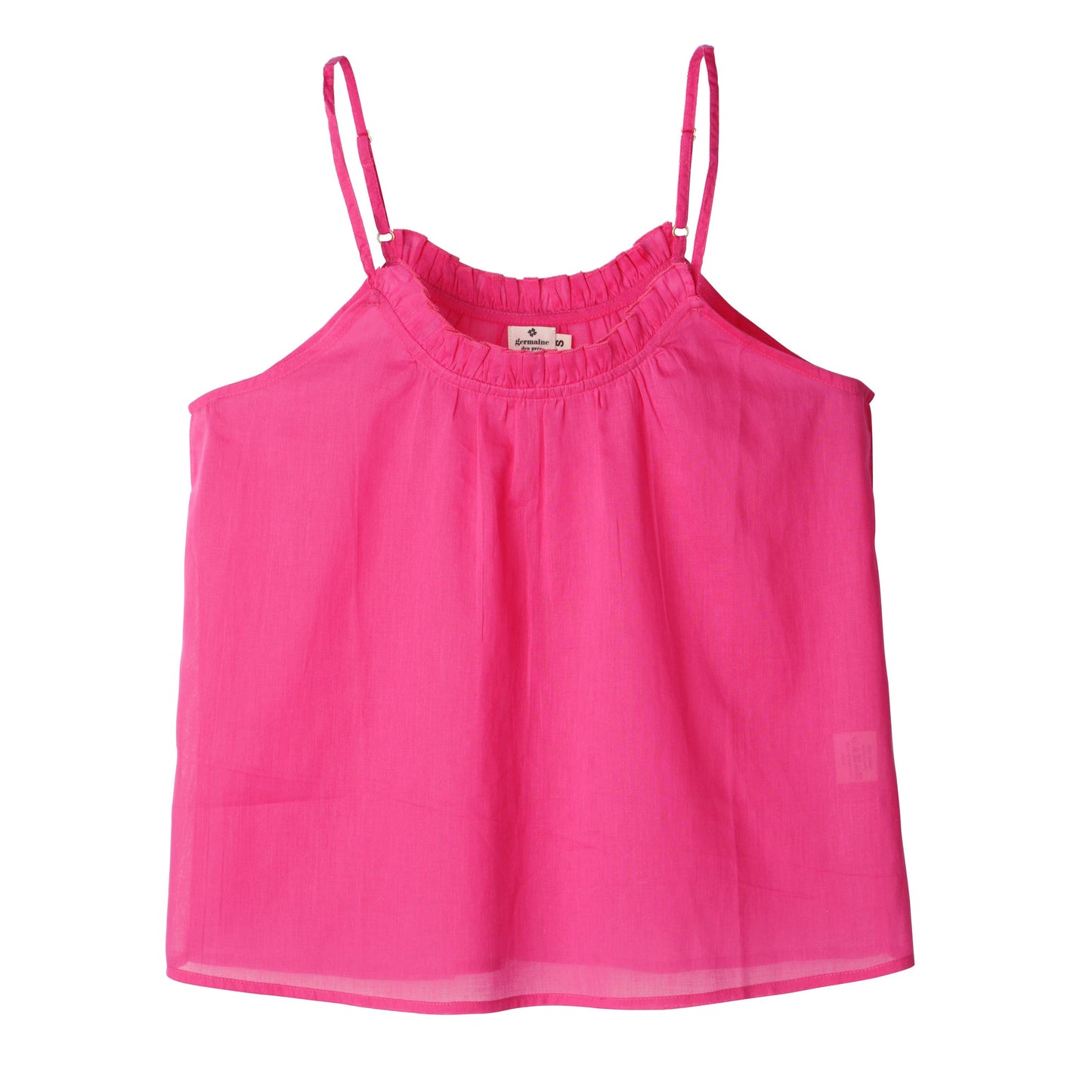 The Margaux Organic Cotton Voile ruffle top in Fuchsia by Germaine Des Pres, available at LaSource in Darien