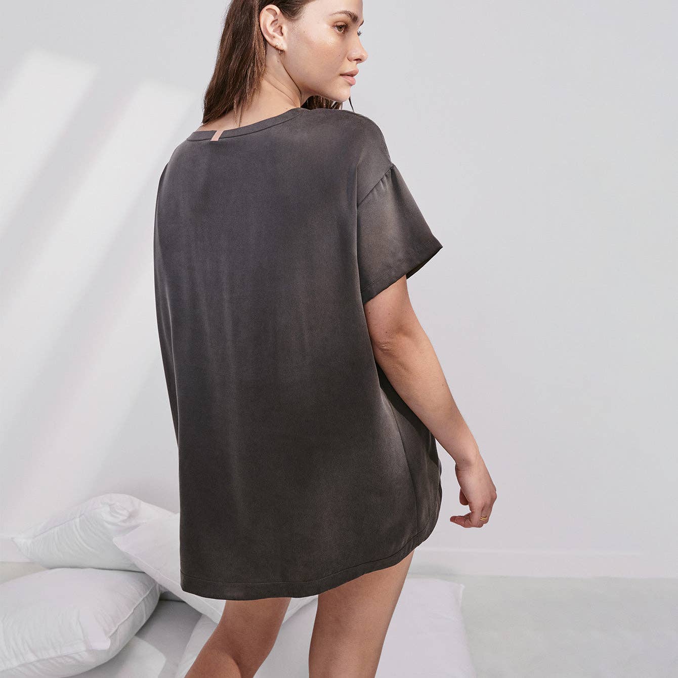   Lunya - Washable Silk Tee Set in Meditative Grey, available at LaSource in Darien