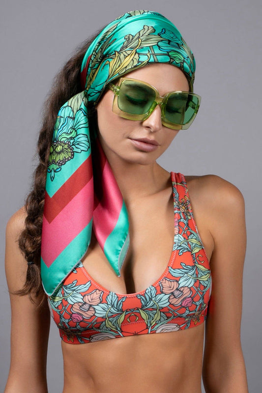 Botanical Geometric Silk Scarf