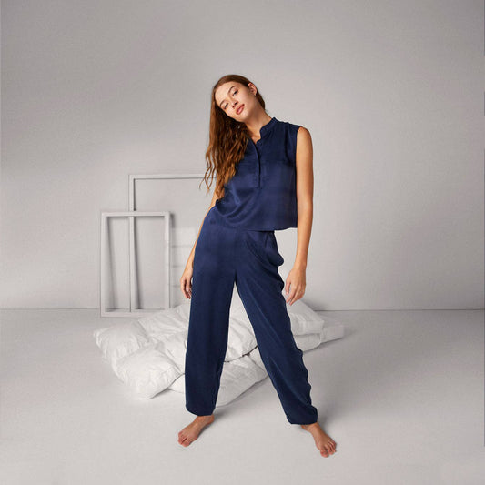 Lunya - Washable Silk Pant Set in Deep Blue, available at LaSource in Darien