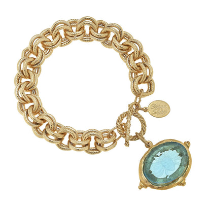 Susan Shaw - Aqua Venetian Glass Bee Intaglio on Gold Chain Bracelet, available at LaSource in Darien