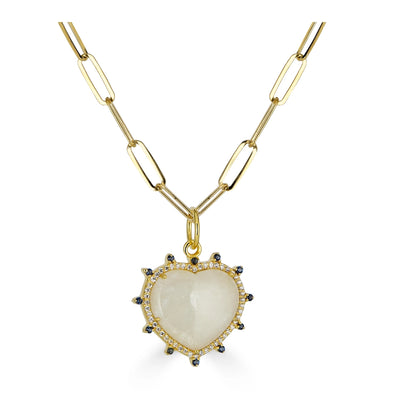 Moonstone Heart Necklace with Zirconia Accents