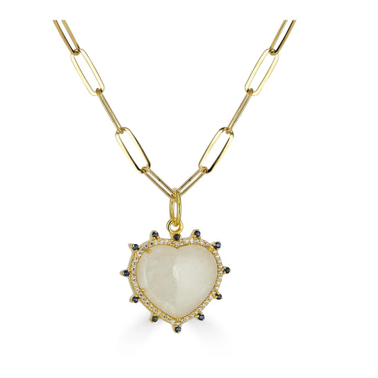 Moonstone Heart Necklace with Zirconia Accents