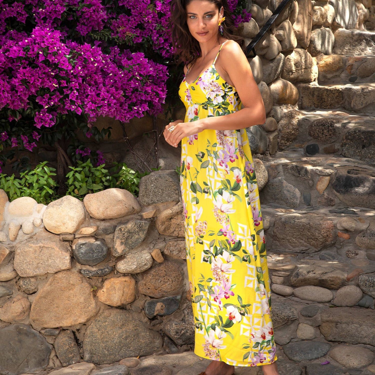 Jardin Delice Long Beach Dress in Soleil Delice/yellow at LaSource in Darien