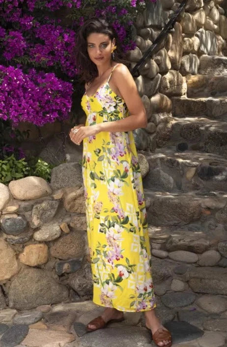 Jardin Delice Long Beach Dress in Soleil Delice/yellow at LaSource in Darien