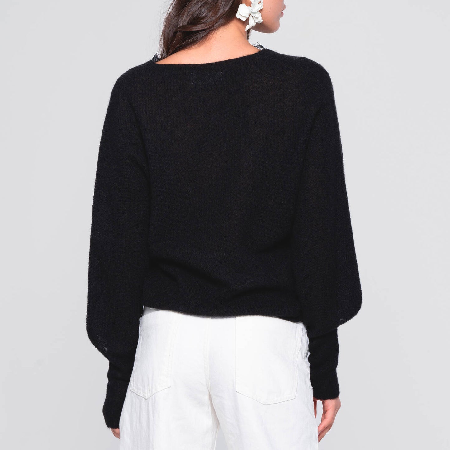 V-Neck Alpaca Sweater with Lace