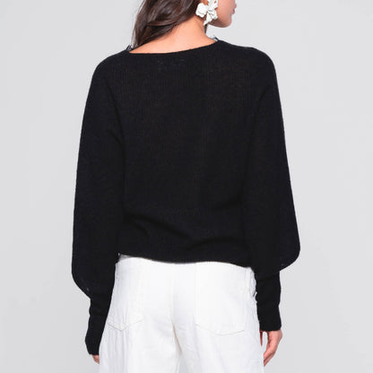 V-Neck Alpaca Sweater with Lace