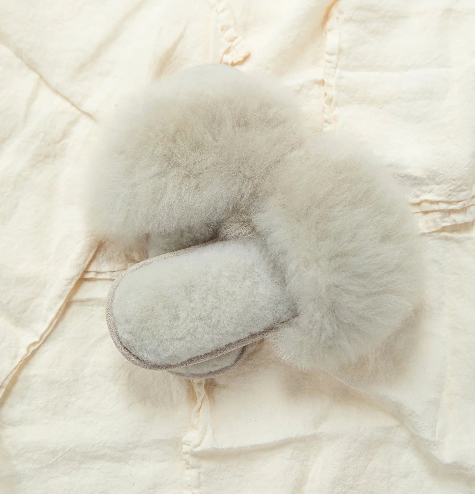 Samantha Holmes - Alpaca Fur Slides in Oyster, available at LaSource in Darien