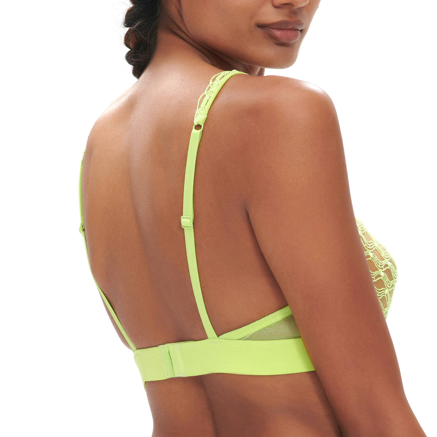 Simone Perele -Rose Underwire Triangle Bra in lime, available at LaSource in Darien.