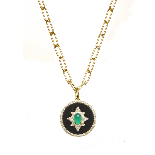 Black and Green Onyx Pendant Necklace