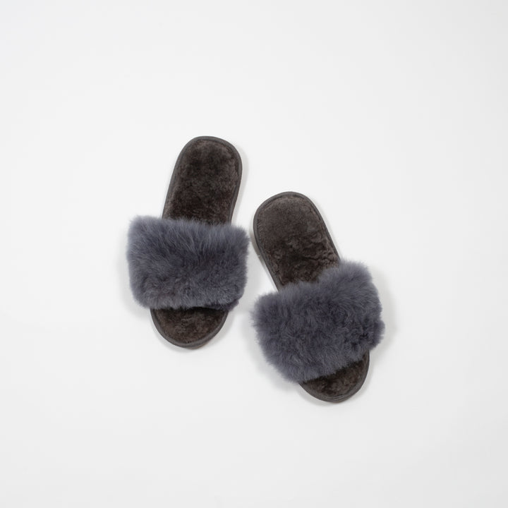 Alpaca Fur Slides - Steel