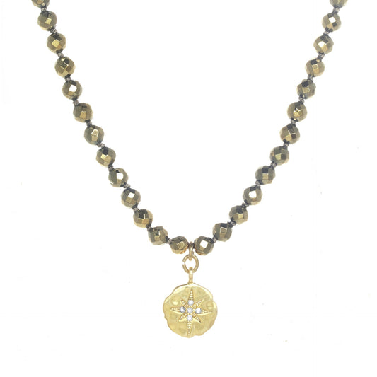 Pyrite Necklace with Delicate Celestial Pendant