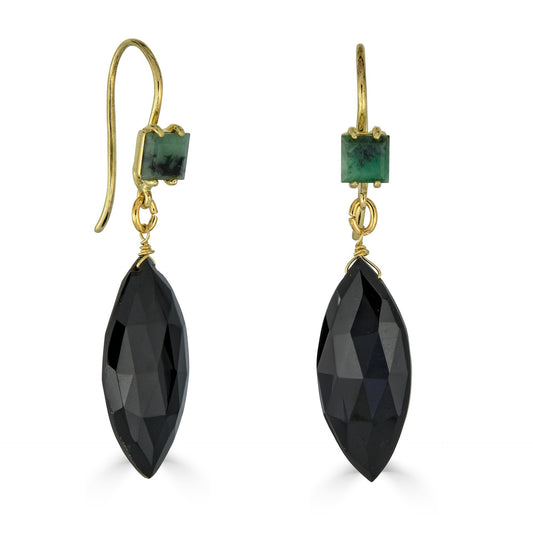 Black Spinel with Emerald Accent Earrings