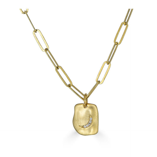 Vermeil Moon Mini Tag Necklace on Paperclip Chain