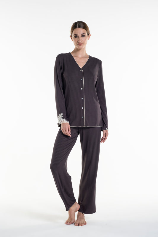 Ribbed PJ Set in Black
