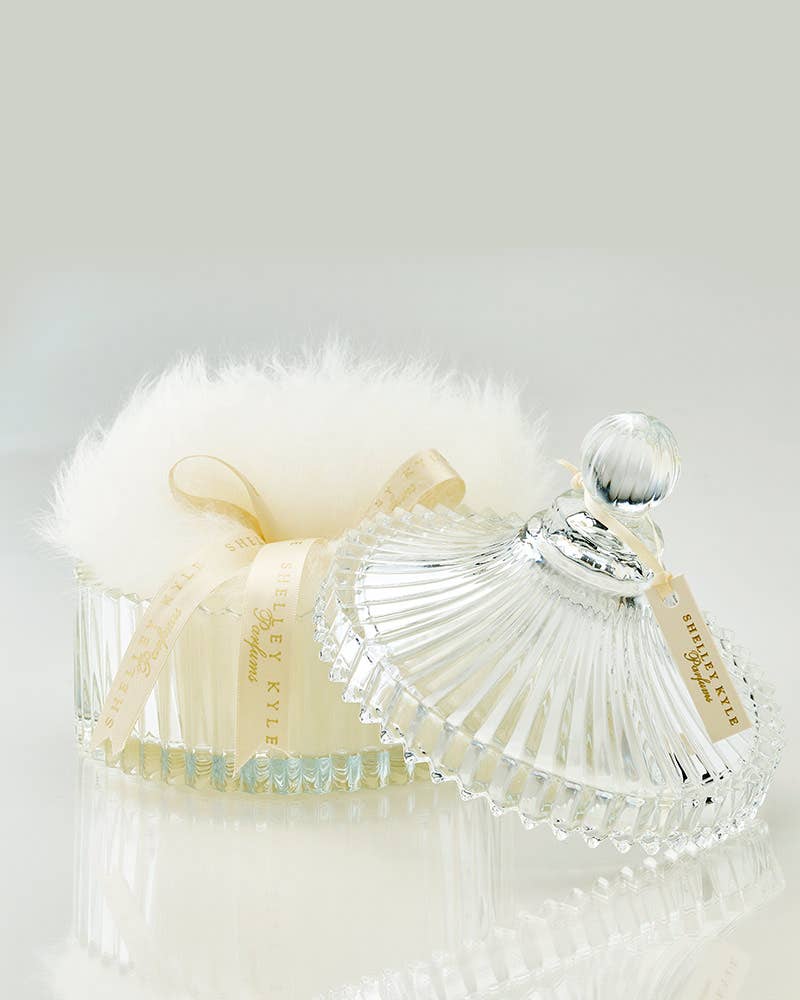 Shelley Kyle Large Crystal Puff Dish with large powder puff available at LaSource in Darien