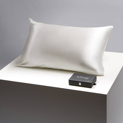 Blissy White  Silk Pillowcase in King, available at LaSource in Darien