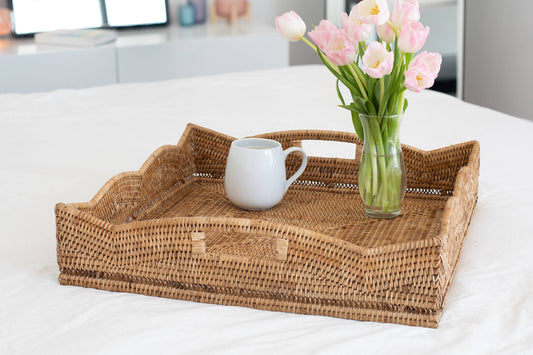 Artifacts Rattan Scallop Collection Square Tray at LaSource in Darien